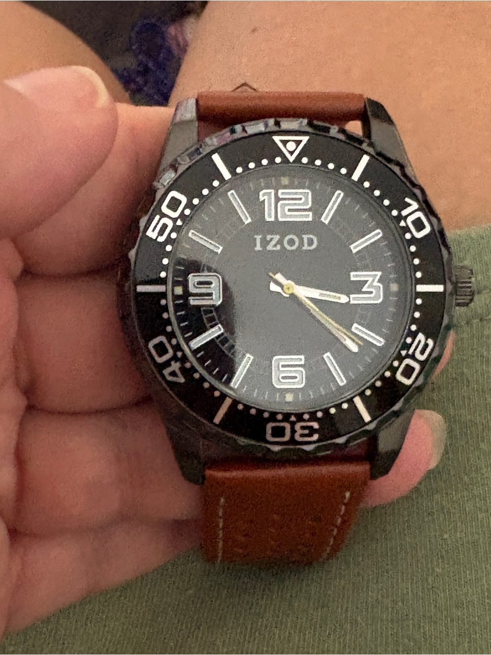 IZOD Men's Black Dial Watch with Brown Leather Strap NWOT